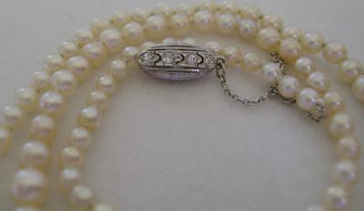 Antique White Natural Saltwater Pearl Necklace, Platinum Diamond Clasp Antique White Natural Saltwater Pearl Necklace, Platinum Diamond Clasp