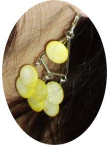 Yellow pearl button dangle earrings