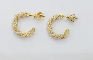 Natural Basra Seed Pearls Earrings on 21K Gold