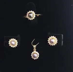 Natural Grey Pearls & Diamonds Pendant Set Cert