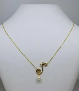 Natural Pearl Basra & Diamond Necklace on 18K Gold