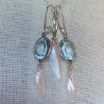 Natural pearls from USA Earrings & Pendant with Aquamarines