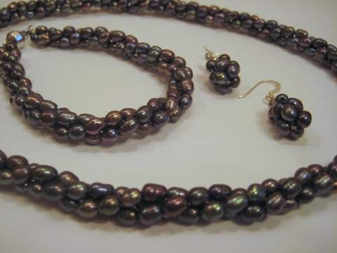 2 Strand Pearl Necklace Bracelet Earring Set
