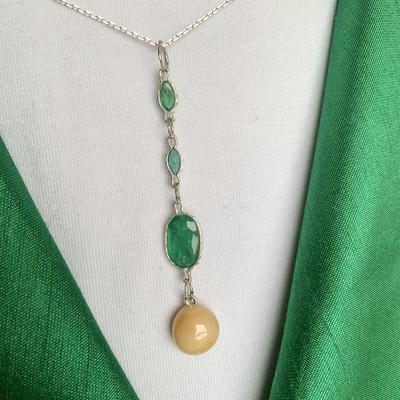 3 Carat Conch Pearl with Emerald Necklace on Sterling
