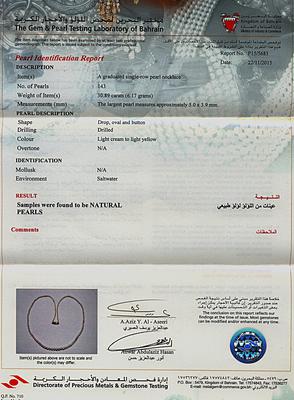 30 carat Natural Basra Pearl Necklace Strand - Certificate