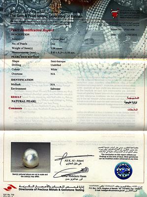 8mm Natural Basra Pearl Undrilled - Certificate
