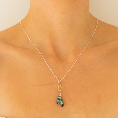 Abalone Pearl with Citrine on Sterling Necklace 