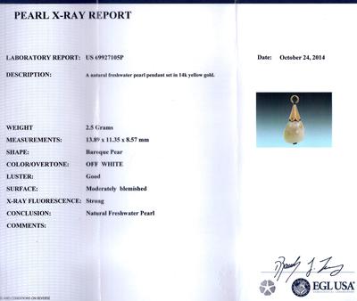 Certificate - Antique Edwardian CERTIFIED Natural Mississippi Freshwater Pearl Pendant