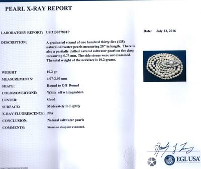 Certificate - Antique Edwardian Natural Pearl Necklace, Platinum Diamond Clasp