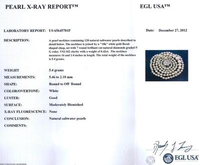 Antique Natural Pearl Necklace Certificate