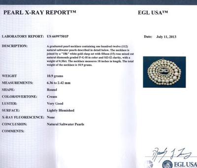 Certificate for Antique Natural Saltwater Pearl Necklace