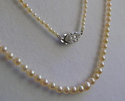 Antique Natural Saltwater Pearl Necklace, Platinum 10-Diamond Clasp