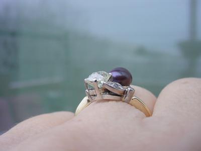 Antique Quahog Pearl and Diamond Ring