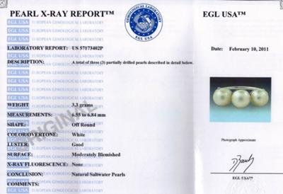 Antique Triple Natural Saltwater Pearl Ring Certificate