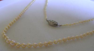 Antique White Natural Saltwater Pearl Necklace, Platinum Clasp
