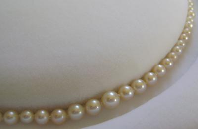 Antique White Natural Saltwater Pearl Necklace, Platinum Diamond Clasp