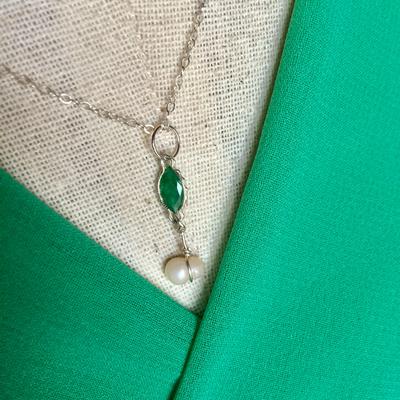 Pacific Ocean Canadian Natural Pearl with Emerald Necklace for Sale 