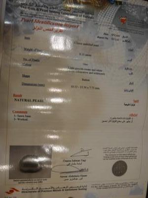 Bahrain Certificate of 8.15 carat natural pearl