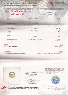Basra Loose Natural Pearl & 3.33 Carats - certificate