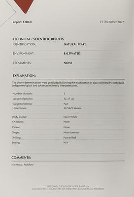 Basra Natural Pearl 12.37 Carat 14mm