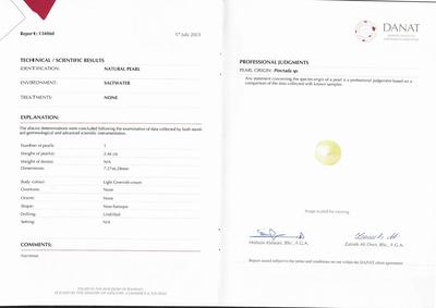 Basra Natural Pearl 2+ carat 7mm DANAT certificate