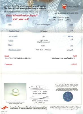 Basra natural pearl 3.63 carats certificate