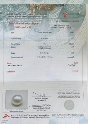 Basra Natural Pearl 4+ Carat 10mm Light Greyish Cream