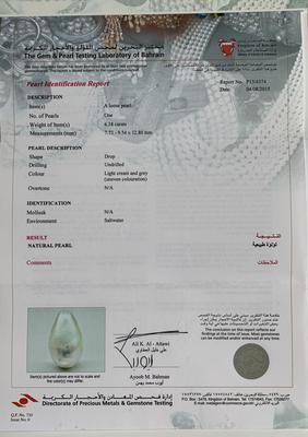 Basra Natural Pearl 6.38 Carat Drop Shape