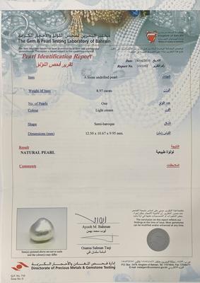 Basra Natural Pearl 8.97 Carat 12mm Semi-Baroque 