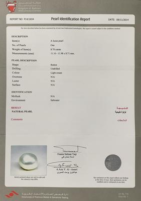 Basra Natural Pearl 8.70 Carat Button Shape 11mm
