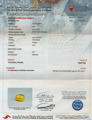 Certificate - Basra Natural Pearl Pendant - 8mm in 18K Gold