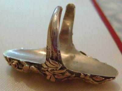 BIG Antique Natural Freshwater Pearl Silver & 14K Gold Ring; Arts & Crafts ca. 1905