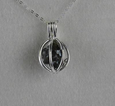 Carbon and Hyde Long Necklace with Pearl Cage Pendant