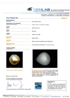 Certificate for pteria penguin pearl