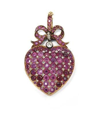 mid-19th century ruby and diamond heart locket pendant. Photo: Christies