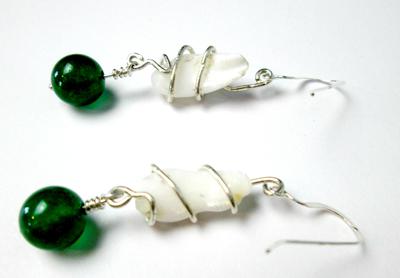 Clam Pearl Earrings with Green Stone