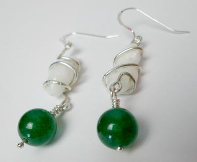 Clam Pearl Earrings with Green Stone