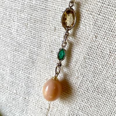 Conch Pearl Necklace with Citrine and Emerald