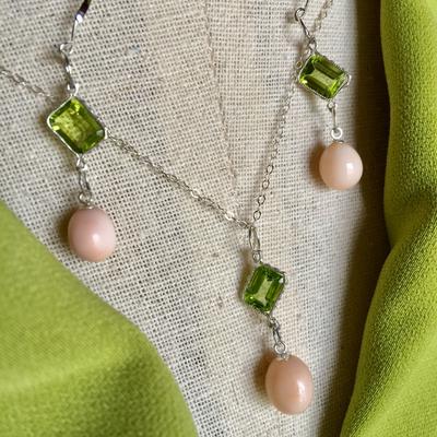 Conch Pearl Necklace & Earring Set with Peridots