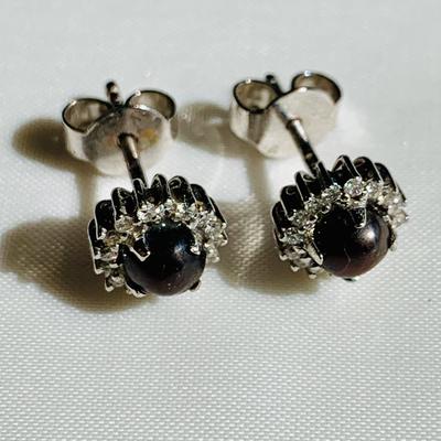 Dark Brown Natural Pearl Earrings with Diamonds