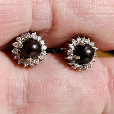 Dark Brown Natural Pearl Earrings with Diamonds
