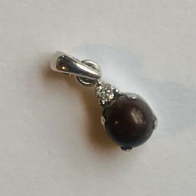 Dark Brown Persian Gulf Pearl Pendant with Diamond on 18K Gold