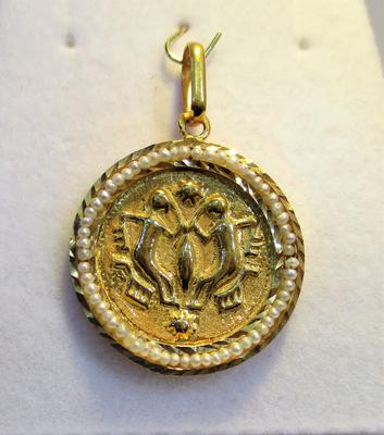 Dilmun Coin Replica with Natural Seed Pearls Pendant