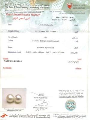Earrings with Natural Pearl and Diamonds Certificate