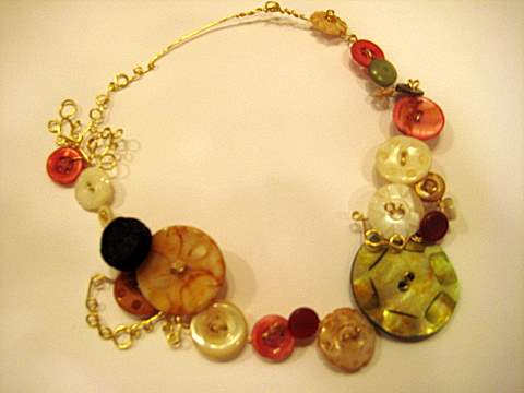 Mother of pearl button necklace Earth kissed green rose pearl button necklace