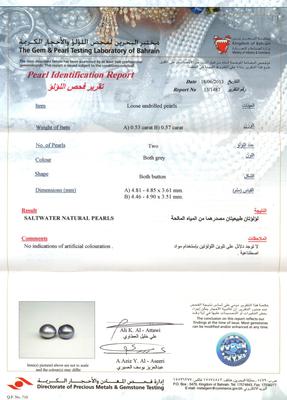 Grey Natural Saltwater Pearl Earrings - Certificate