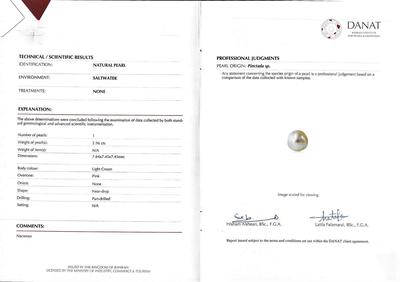 High Luster Natural Pearl Basra 2+ carat 7mm Part Drilled DANAT certificate