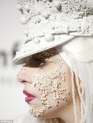 Lady Gaga Covers Face with Pearls
