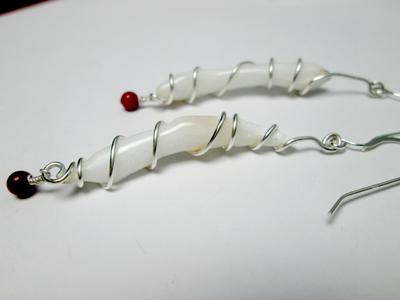 Long Clam Pearl Earrings on Sterling with Red Stones 36+mm 