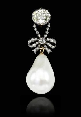 EXCEPTIONAL AND HIGHLY IMPORTANT NATURAL PEARL AND DIAMOND PENDANT, 18TH CENTURY. SOLD FOR CHF 36,427,000. 